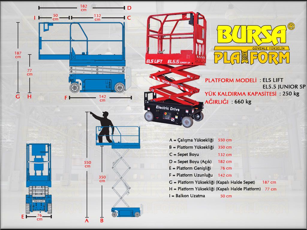 AK�L� MAKASLI PLATFORMLAR - 5.5 Metre Ak�l� Makasl� Platform  (Sepet Uzatmal�)